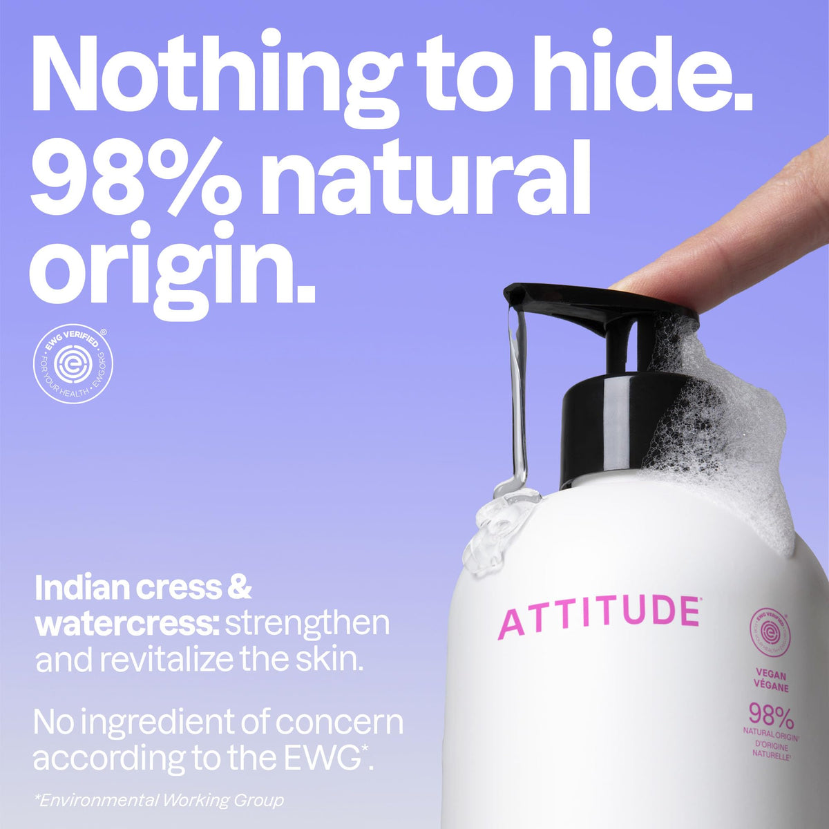 ATTITUDE rich lather on hand showing gentle hydrating cleanse