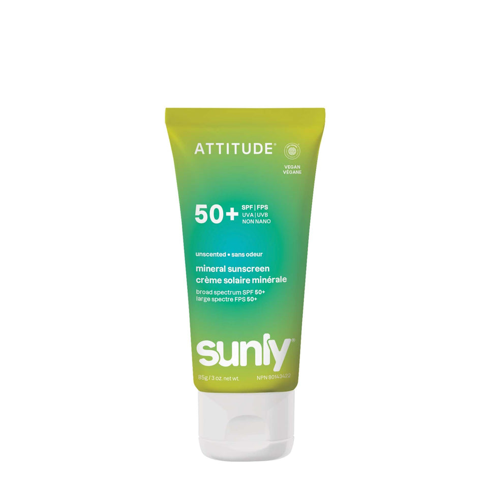 ATTITUDE front packaging showing SPF 50 and clean ingredients benefit