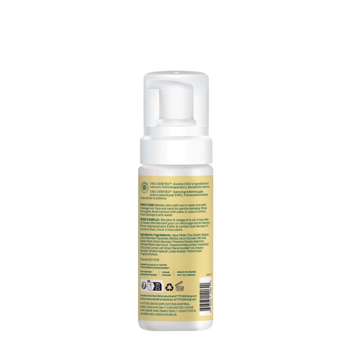 ATTITUDE open bottle with palm lather showing rinse-off comfort and non-drying feel