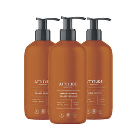 ATTITUDE front packaging showing orange cinnamon label and eco-friendly bottle benefit