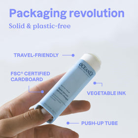 BIO SPECTRA ATTITUDE biodegradable paper tube packaging showing plastic-free sustainability benefit