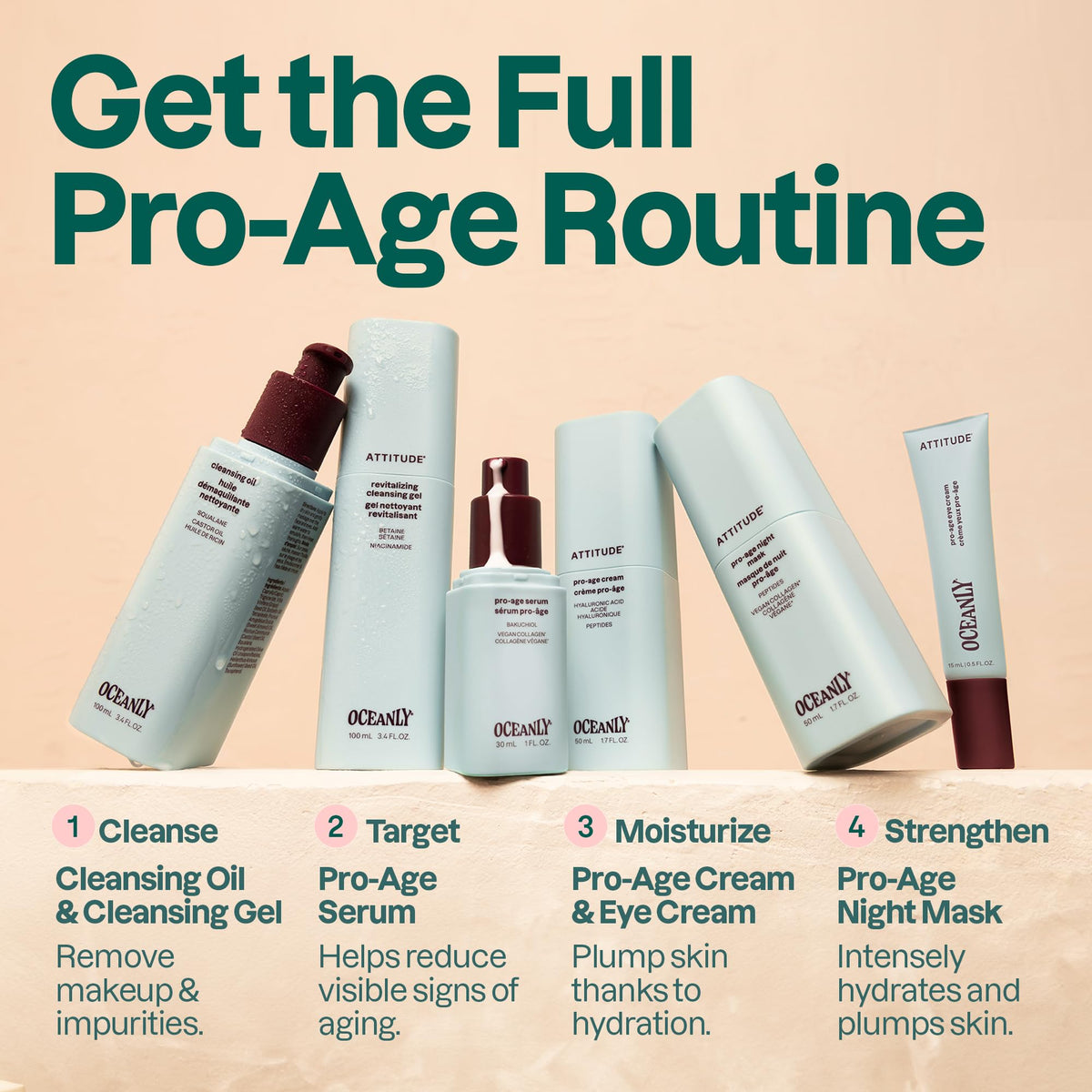 ATTITUDE product label close-up highlighting hyaluronic acid, peptides, and ceramides