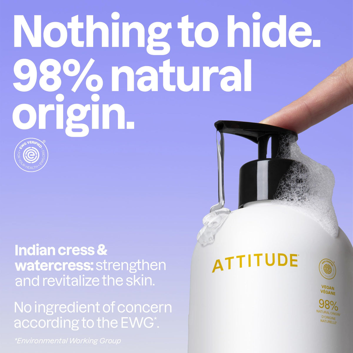 ATTITUDE pump and label close-up highlighting recyclable bottle benefit