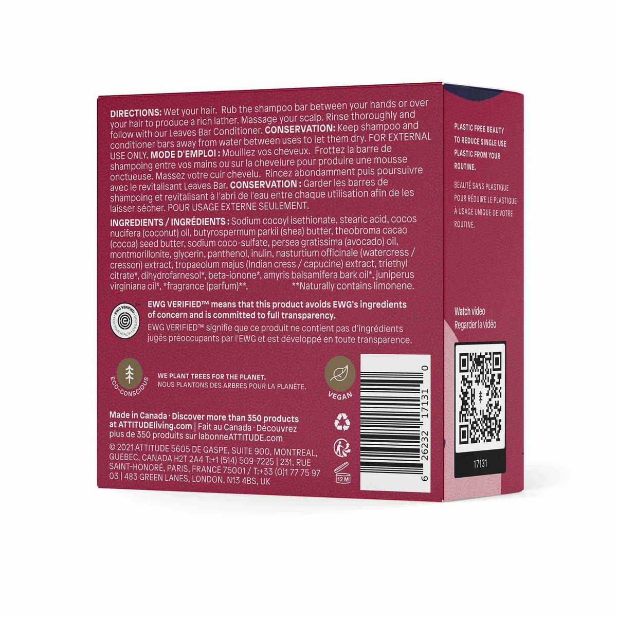 ATTITUDE shampoo bar on bathroom shelf in a minimalist setting, reduces plastic waste