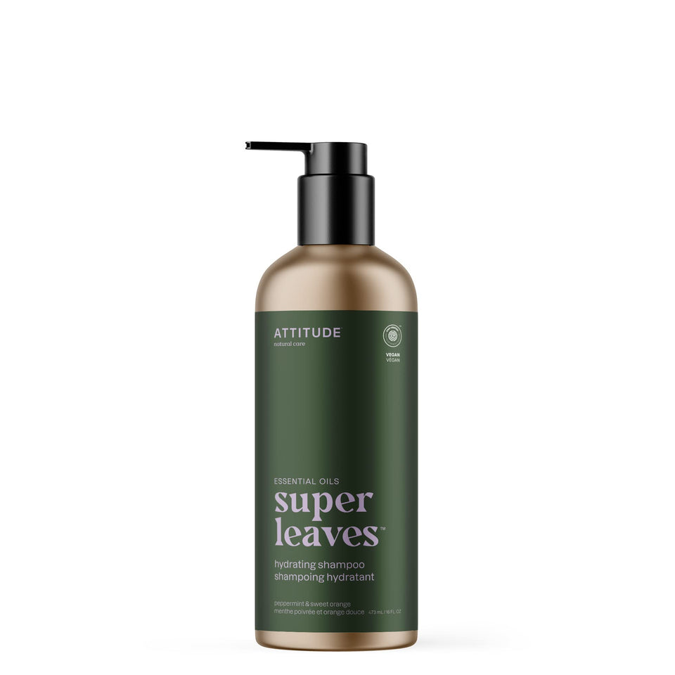 ATTITUDE aluminum bottle front view showing clean-label benefits