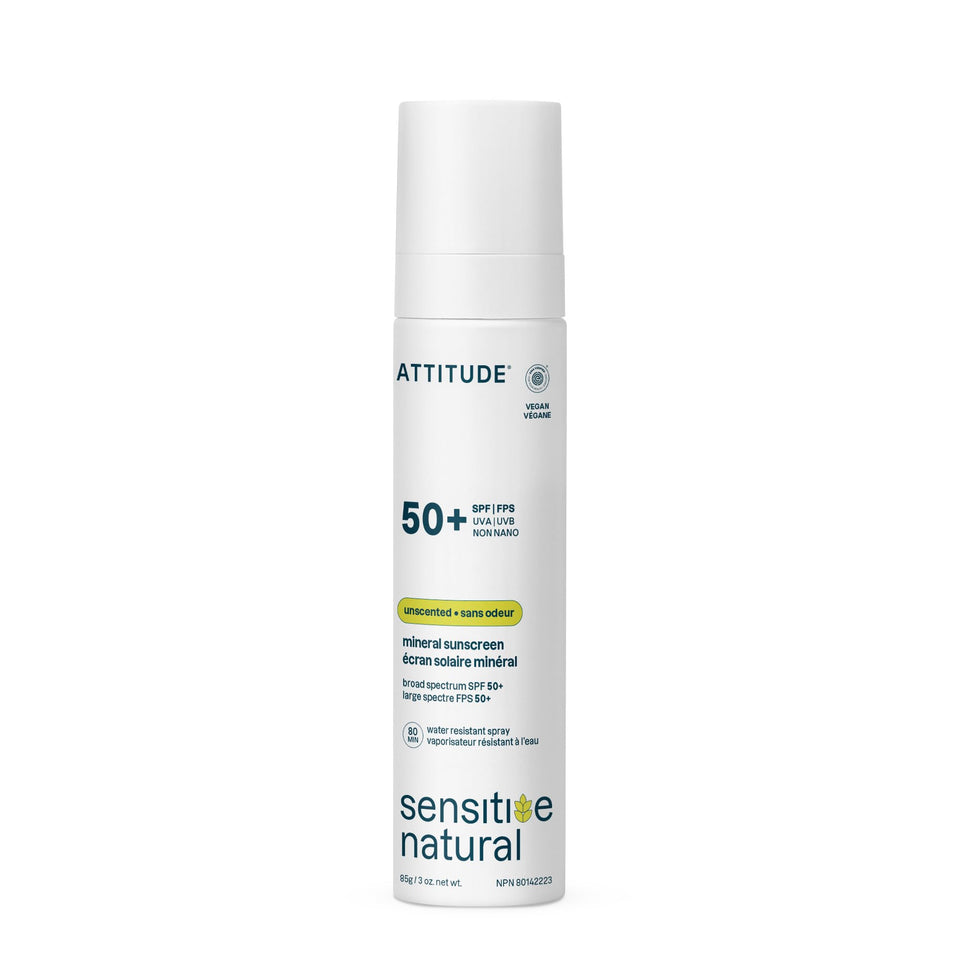 ATTITUDE front packaging showing SPF 50 benefits and unscented label