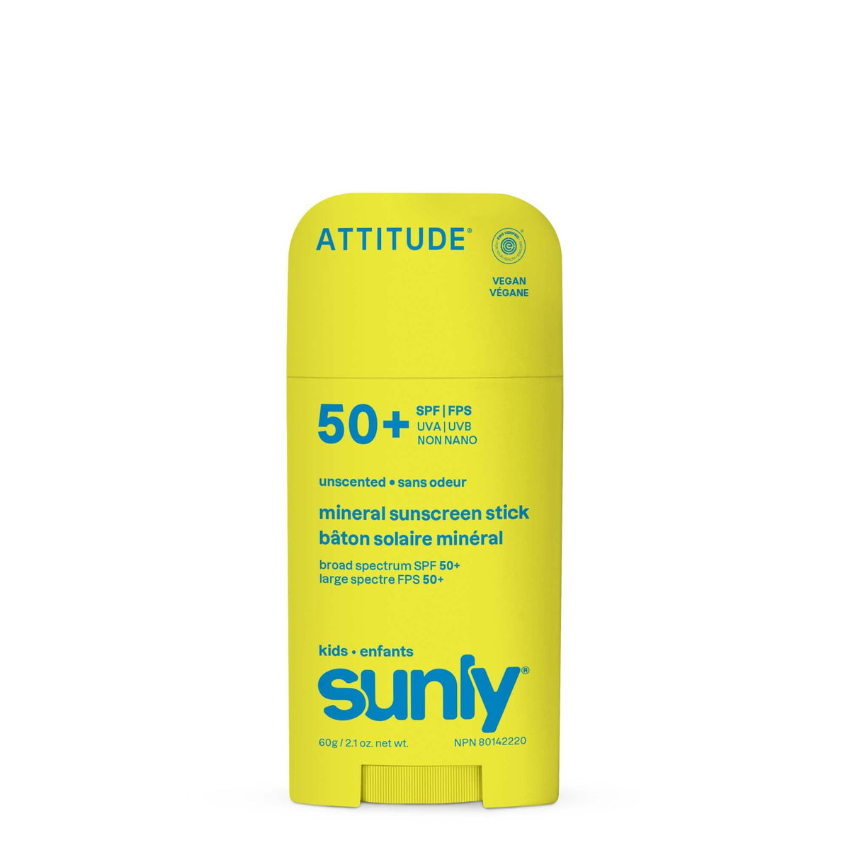 ATTITUDE front packaging of sunscreen stick shows brand and SPF benefit