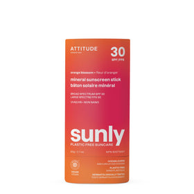 ATTITUDE sunscreen stick front packaging showing SPF 30 and plastic-free benefit