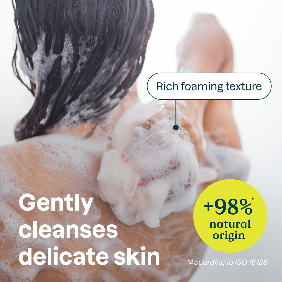 ATTITUDE creamy foam texture on skin demonstrating gentle lather