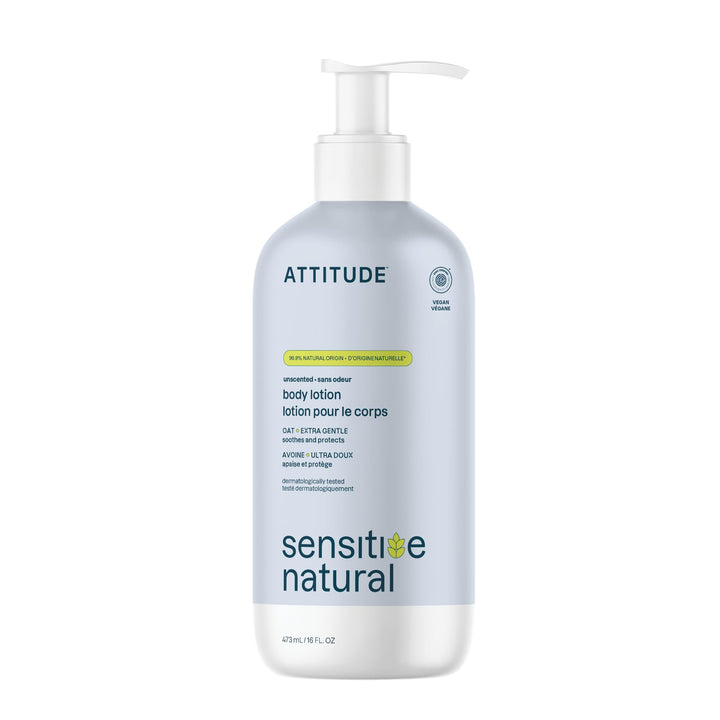 ATTITUDE unscented lotion front view showing clean packaging and benefits