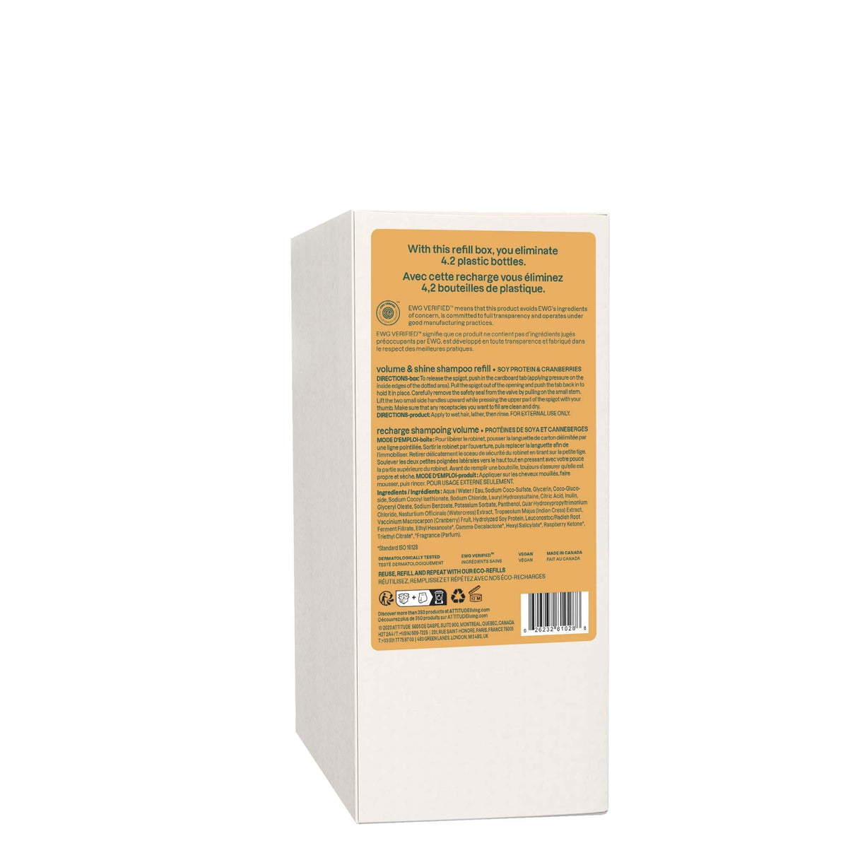 BIO SPECTRA ATTITUDE back of refill bottle label showing ingredients and usage benefit