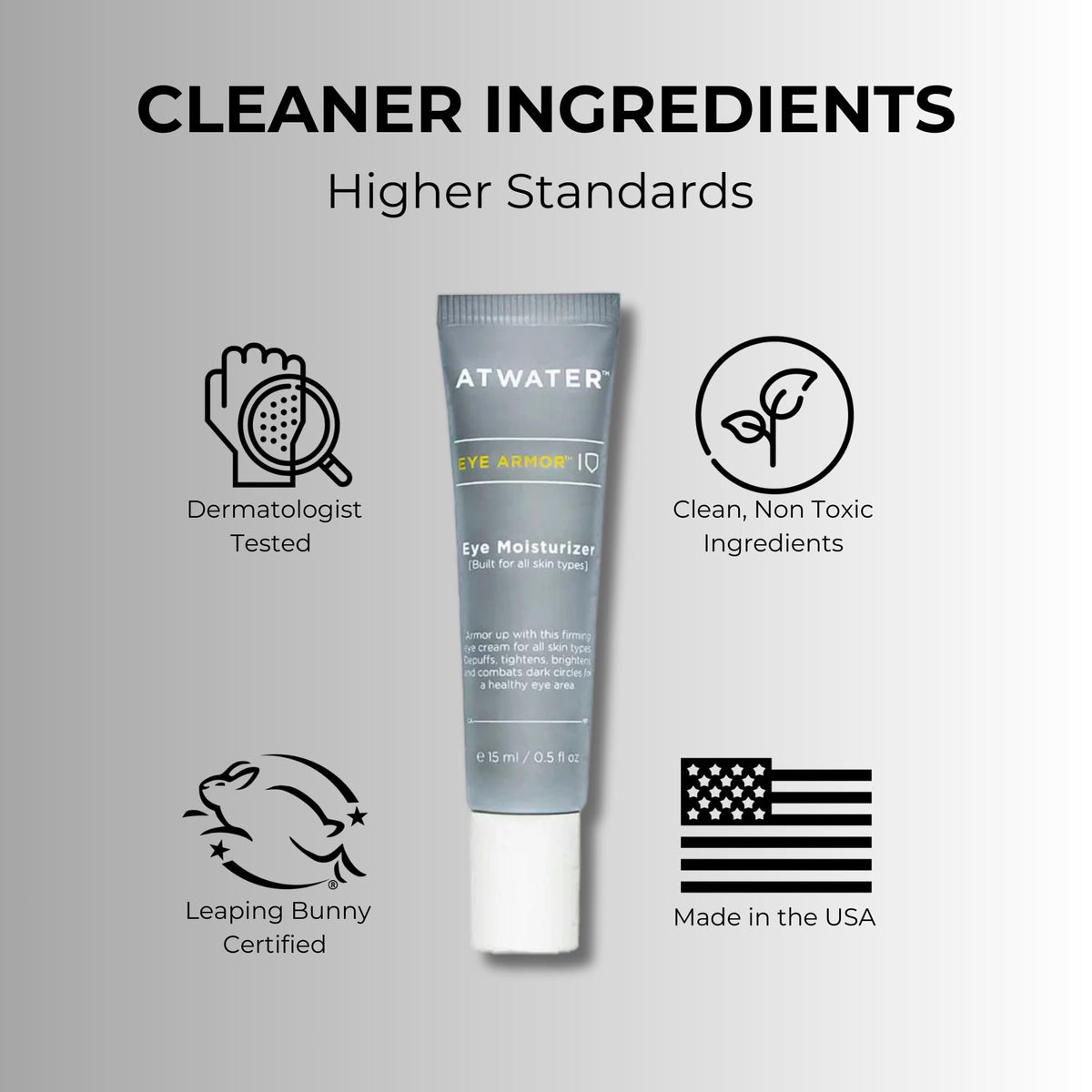 ATWATER eye cream on bathroom shelf lifestyle shot conveying daily grooming confidence