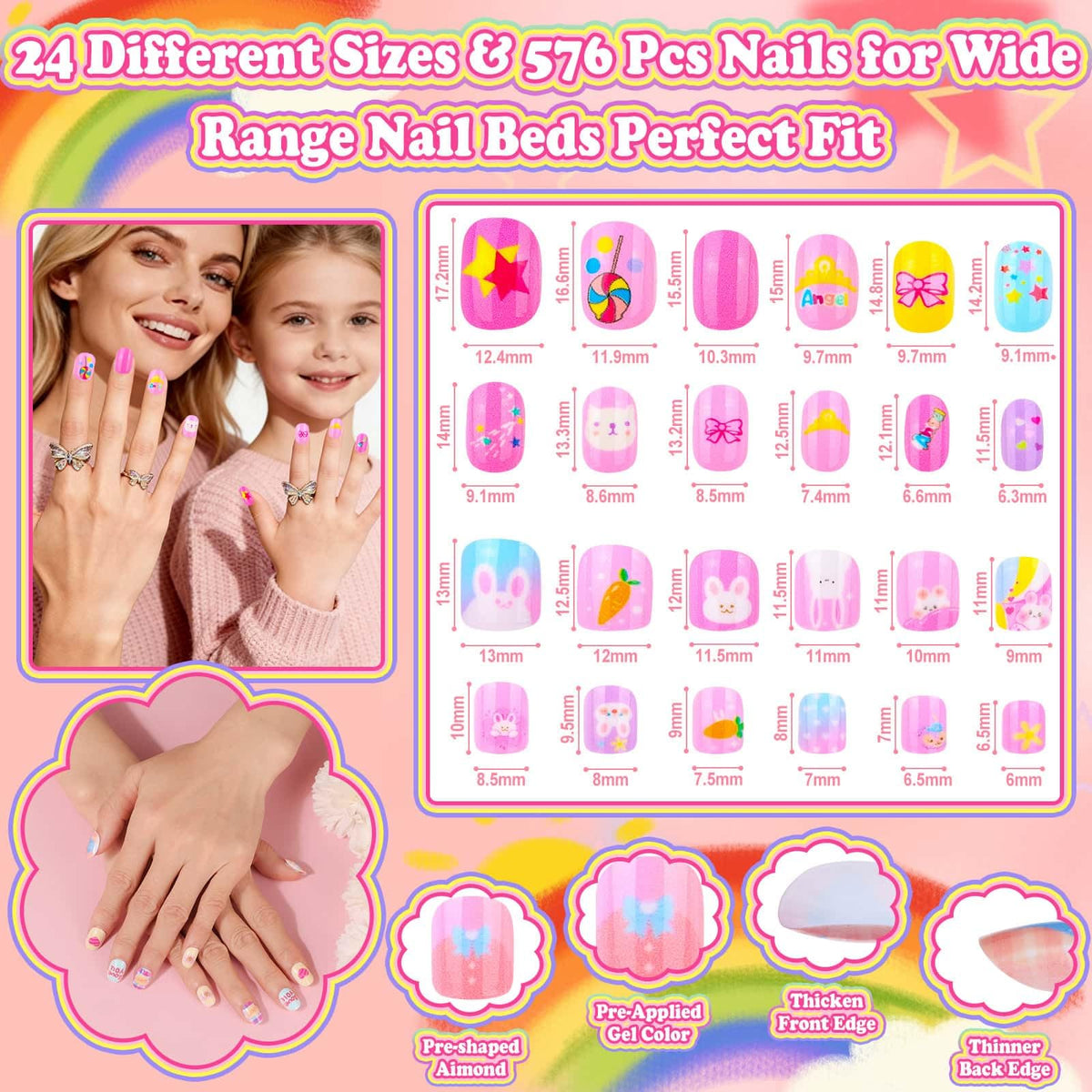 Audab child applying press-on nail using tweezers for precise, easy placement