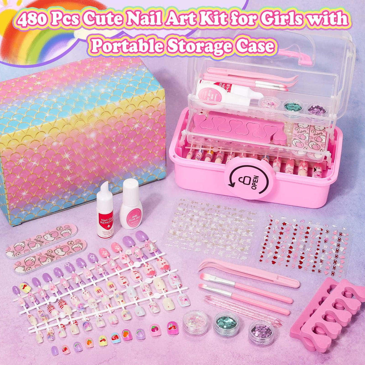 Audab open case with organized nails and accessories for easy travel