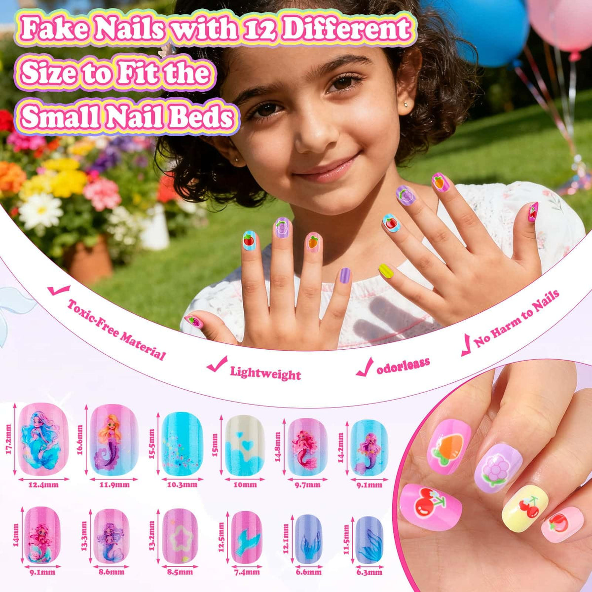 Audab size comparison showing multiple nail sizes for proper fitting