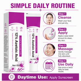 Aufdzceh label highlighting 12% azelaic acid and niacinamide benefit