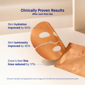 Augustinus Bader hydrogel mask applied on face of model demonstrating smoothing, instant plumping effect