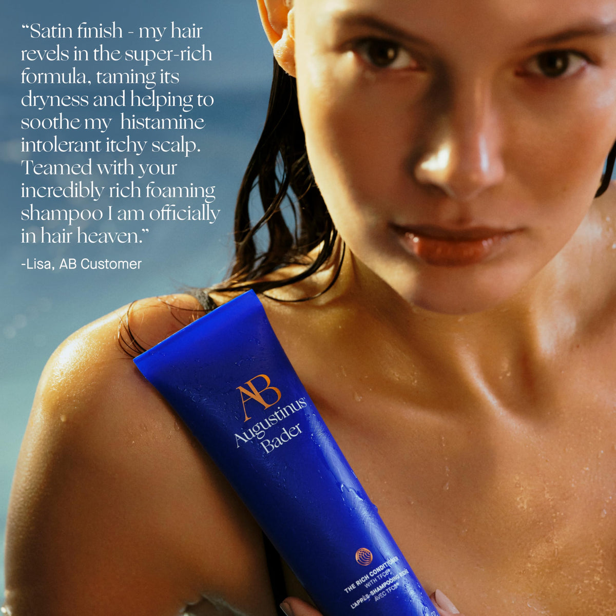 Augustinus Bader conditioner beside shampoo showing product size context