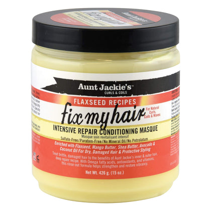 Aunt Jackie's front jar showing label and 15 oz size benefits moisture