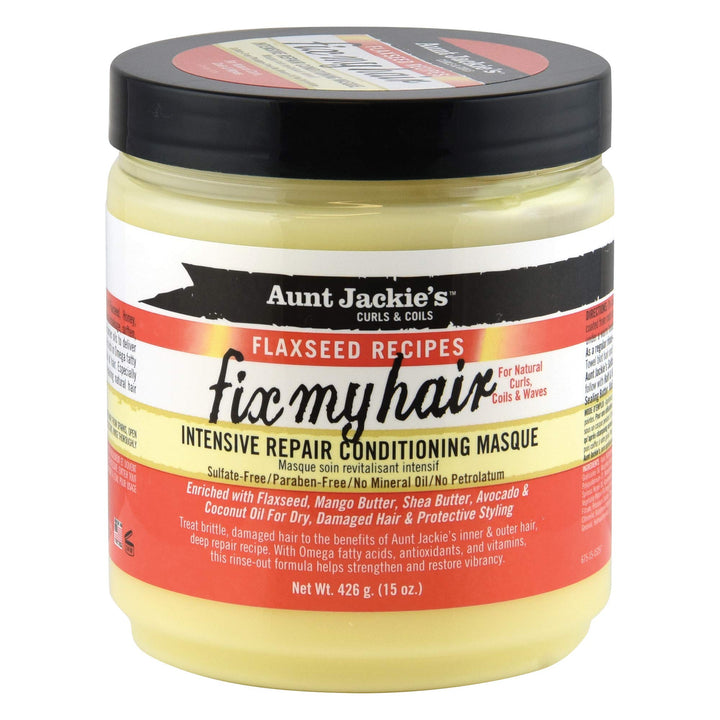 Aunt Jackie's front jar showing label and 15 oz size benefits moisture