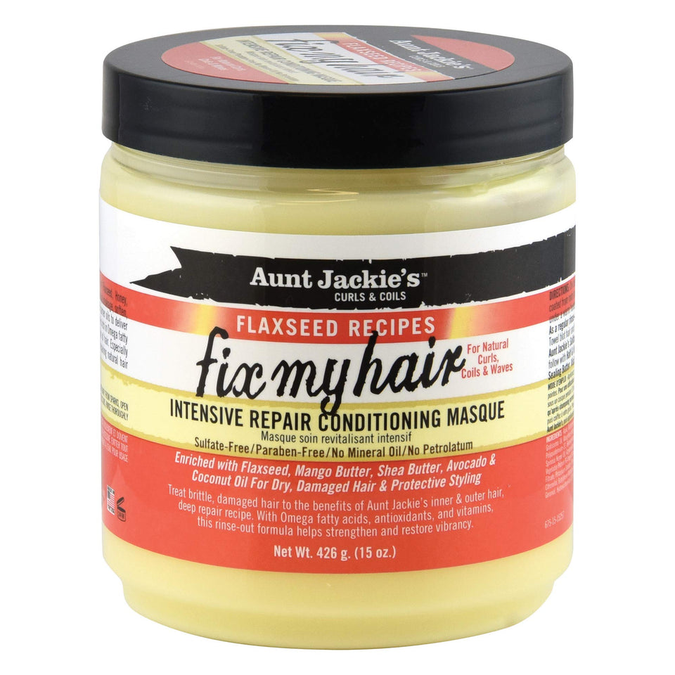 Aunt Jackie's front jar showing label and 15 oz size benefits moisture
