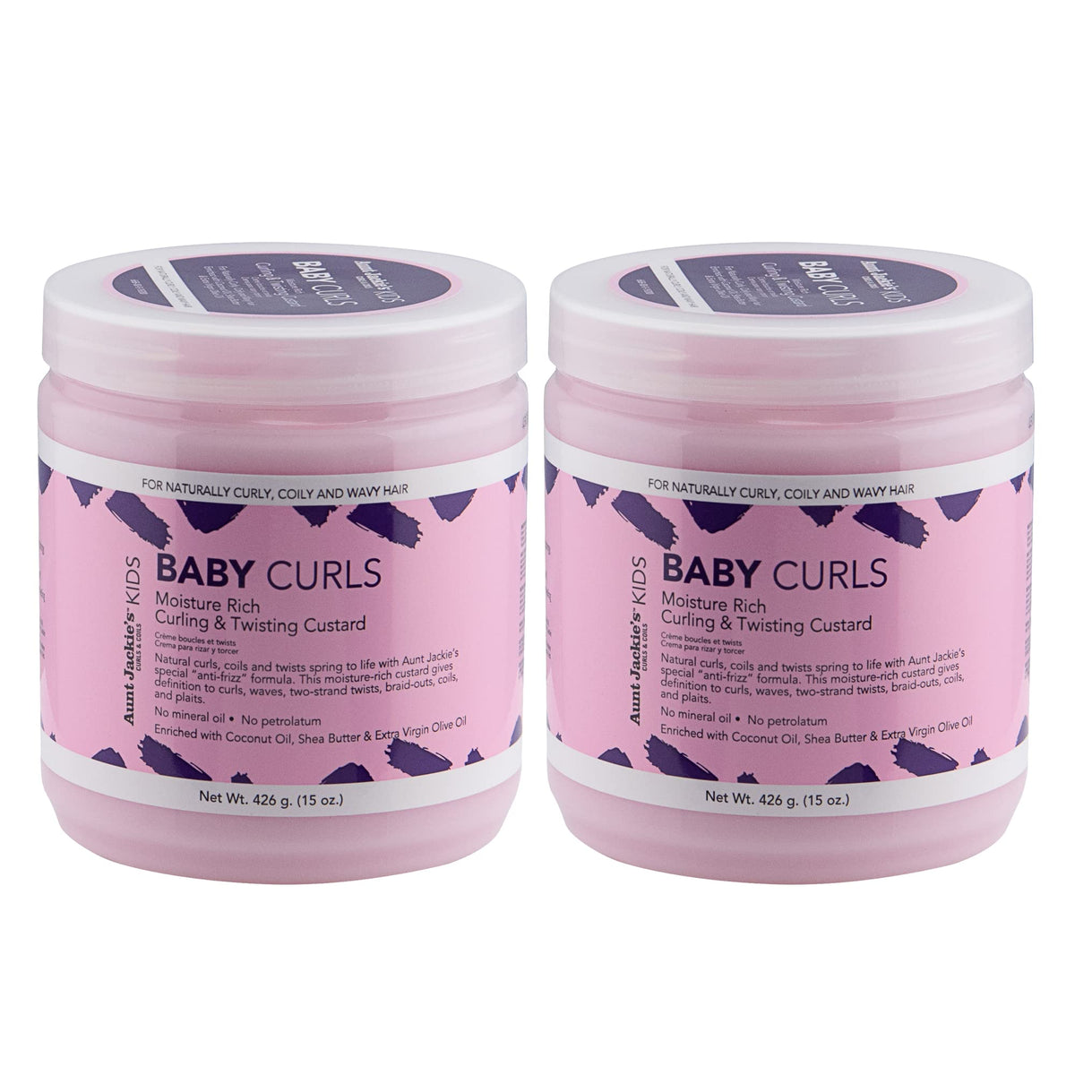 Aunt Jackie's front packaging showing two 15 oz jars and product name benefits