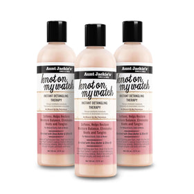 Aunt Jackie's front packaging showing three 12oz bottles and product name benefit