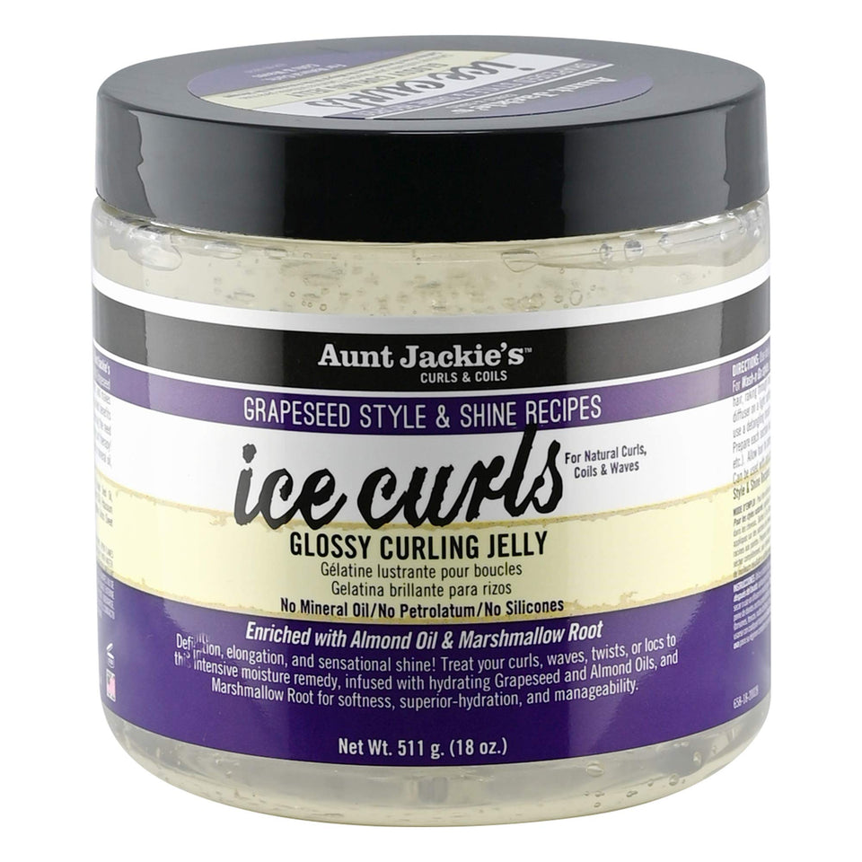 Aunt Jackie's front packaging showing 18 oz glossy curling jelly for defined curls