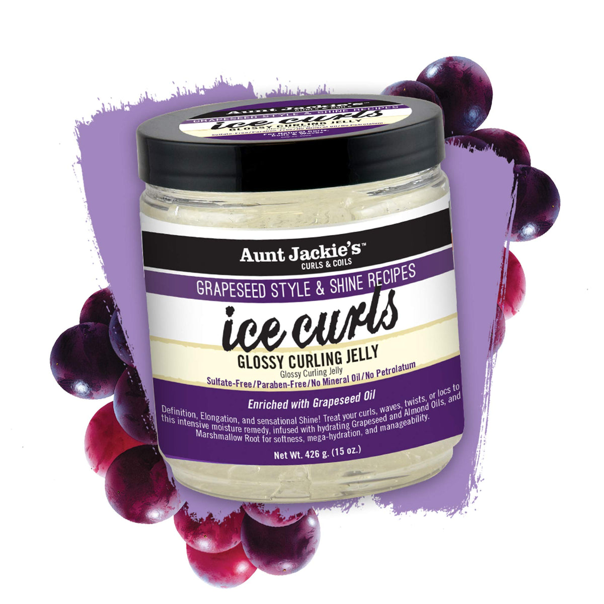 Aunt Jackie's open jar texture close-up showing glossy jelly and hydrating finish