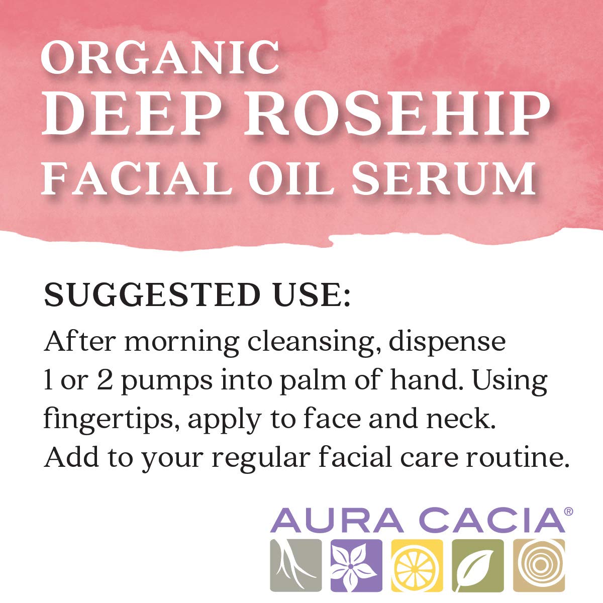 Aura Cacia dropper releasing rosehip oil illustrating precise application