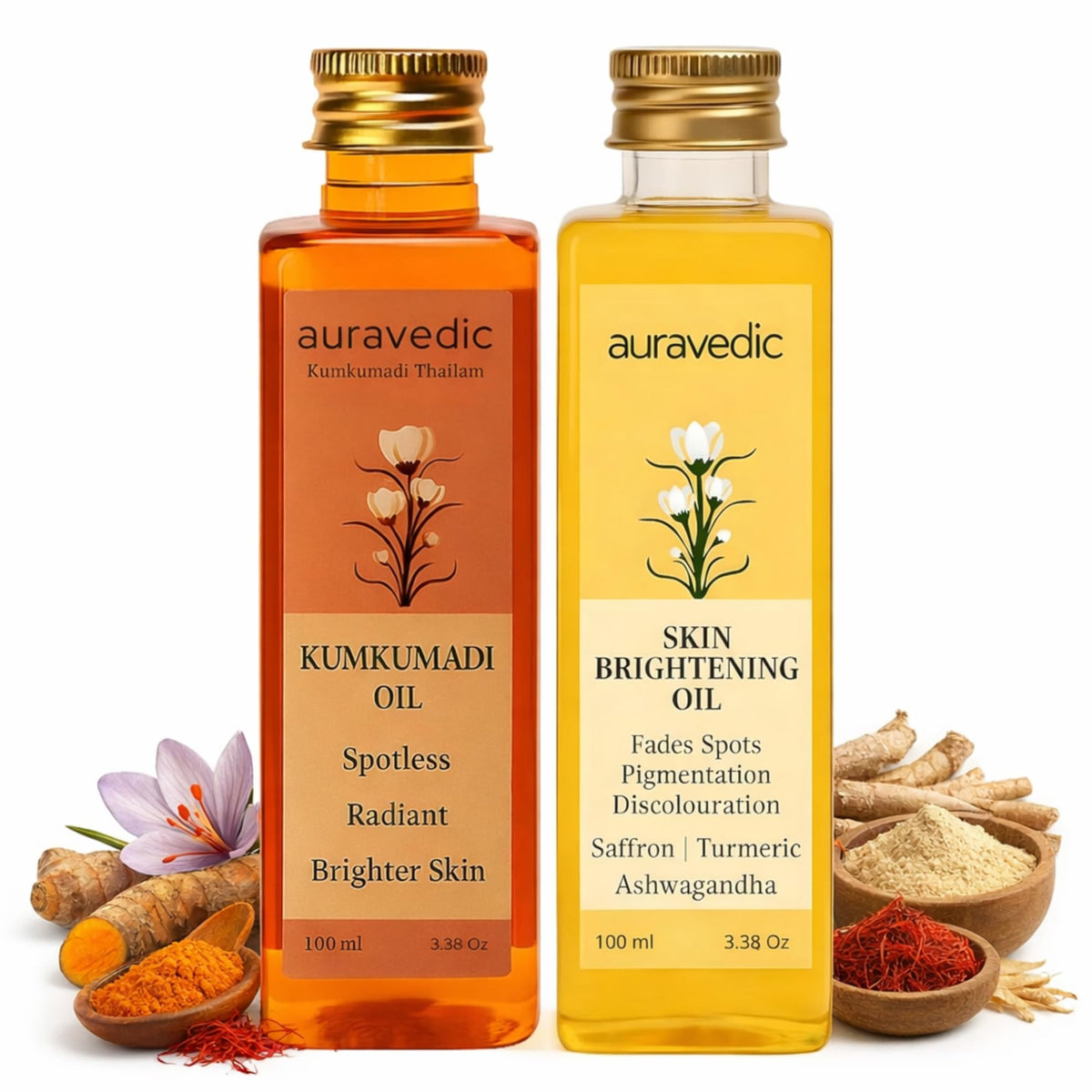 auravedic front packaging showing both bottles and benefits of hydration