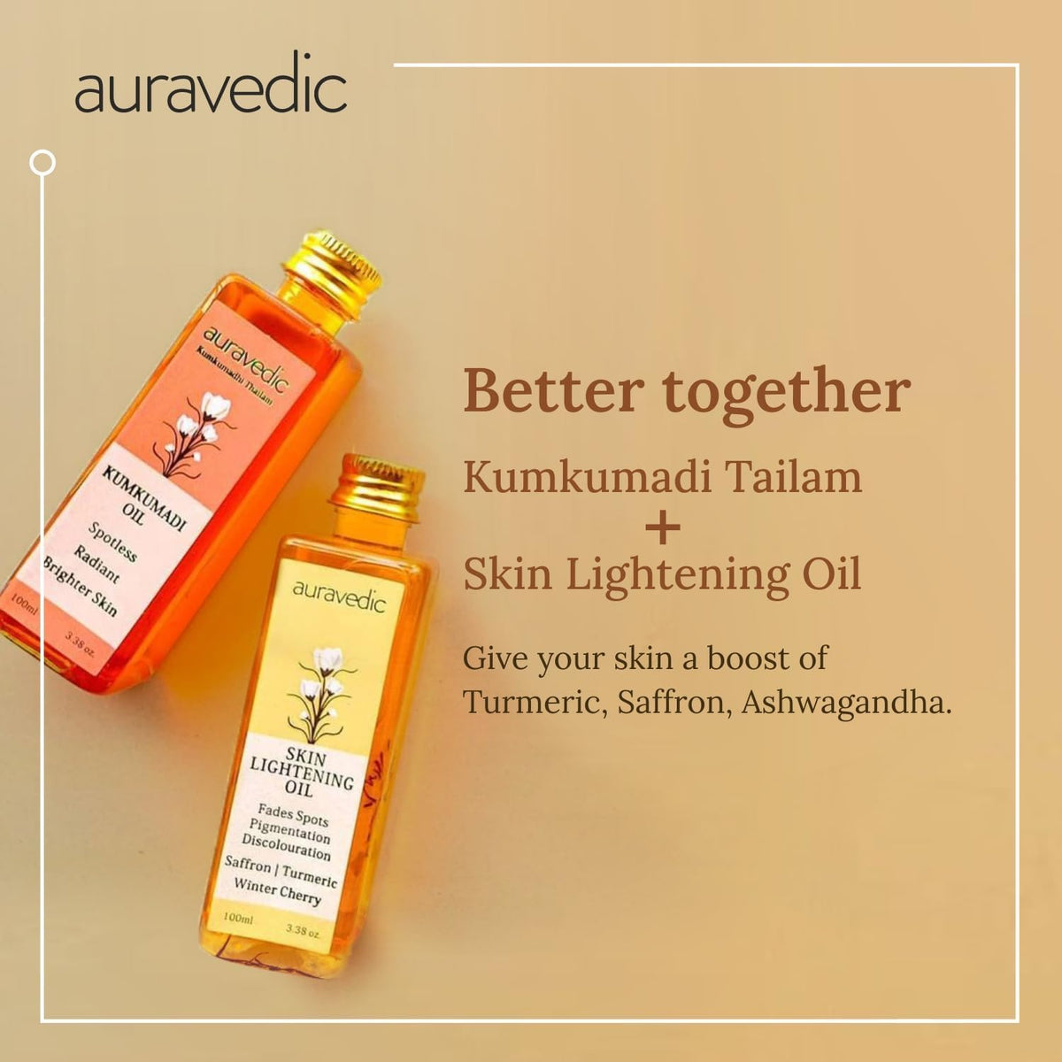 auravedic flatlay of saffron, turmeric, ashwagandha showing herbal origins