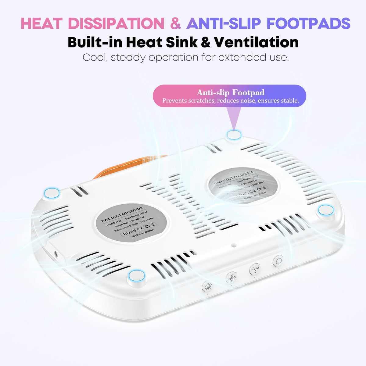AURELLE bottom vents close-up showing heat dissipation to protect motor longevity