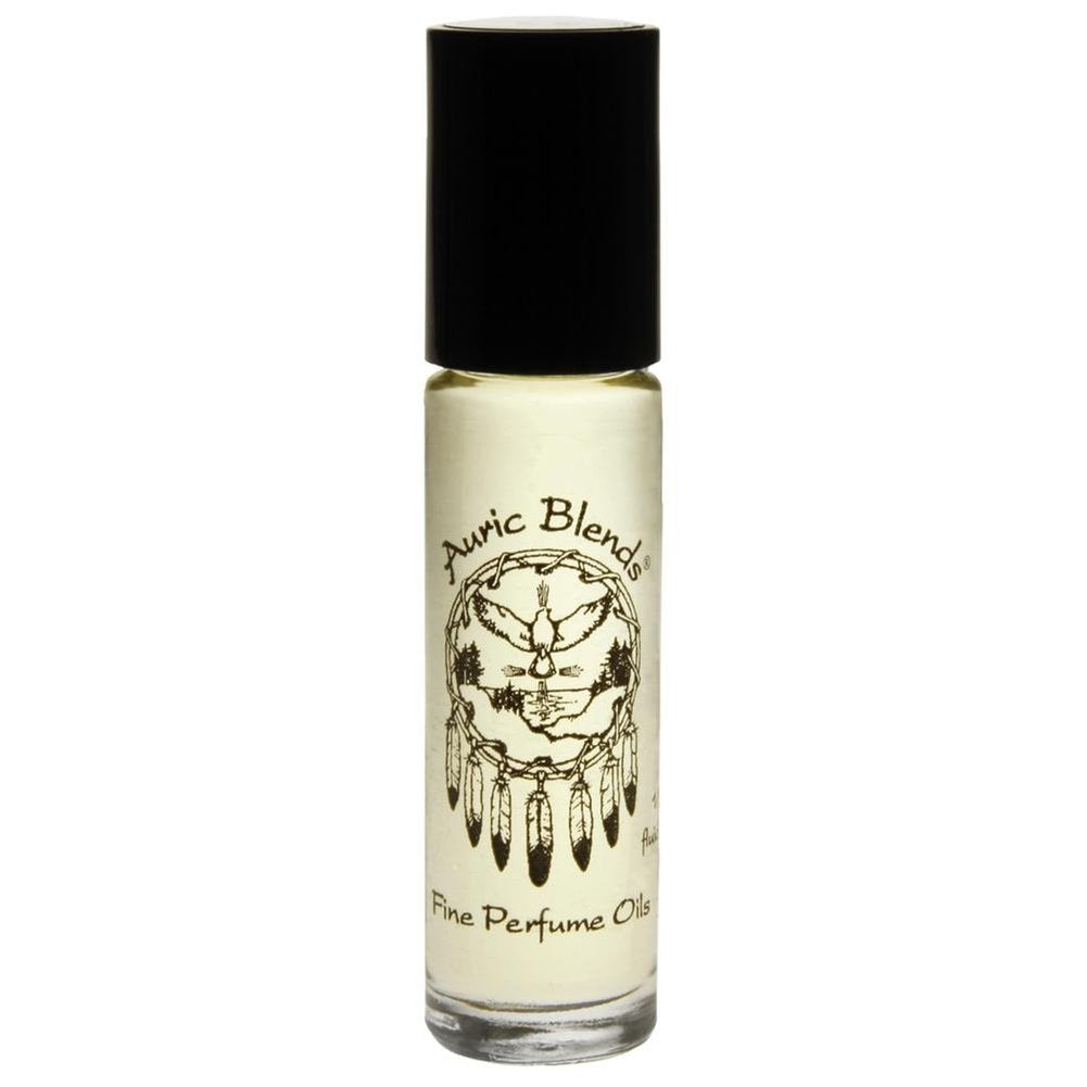 Auric Blends Tea Rose front view in glass roll-on bottle, portable fragrance benefit