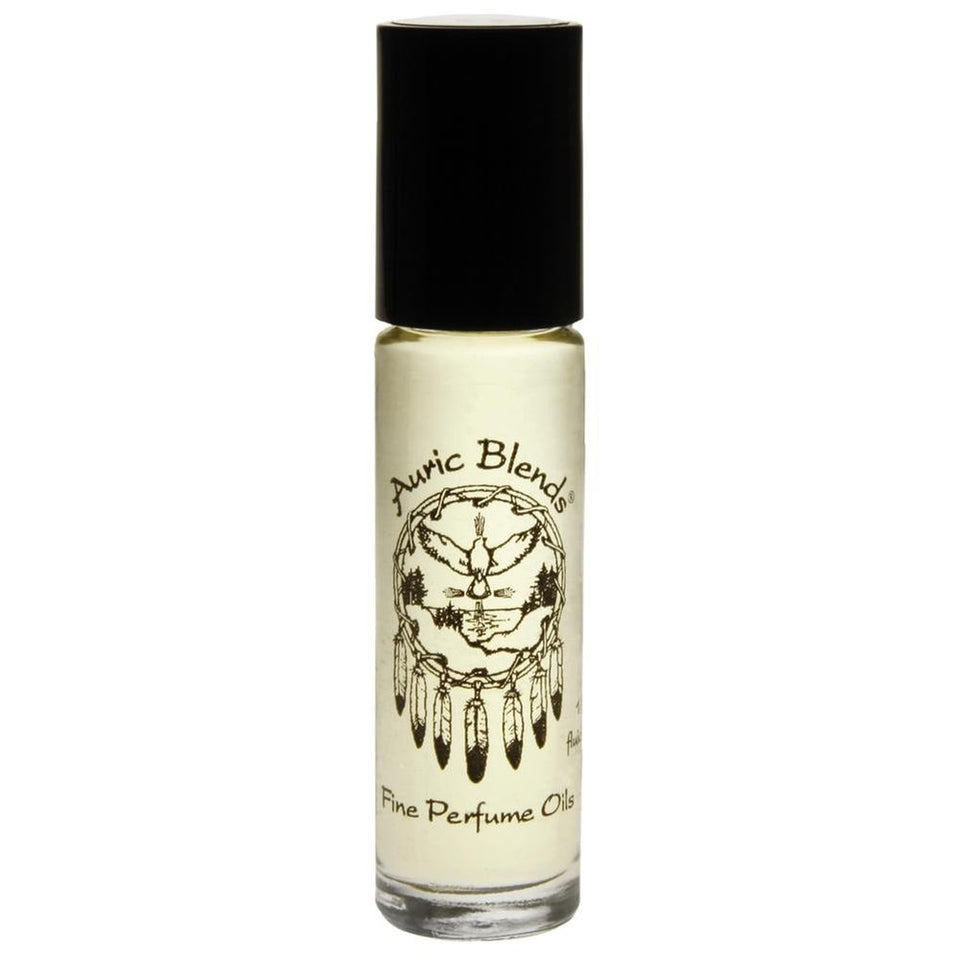 Auric Blends Tea Rose front view in glass roll-on bottle, portable fragrance benefit