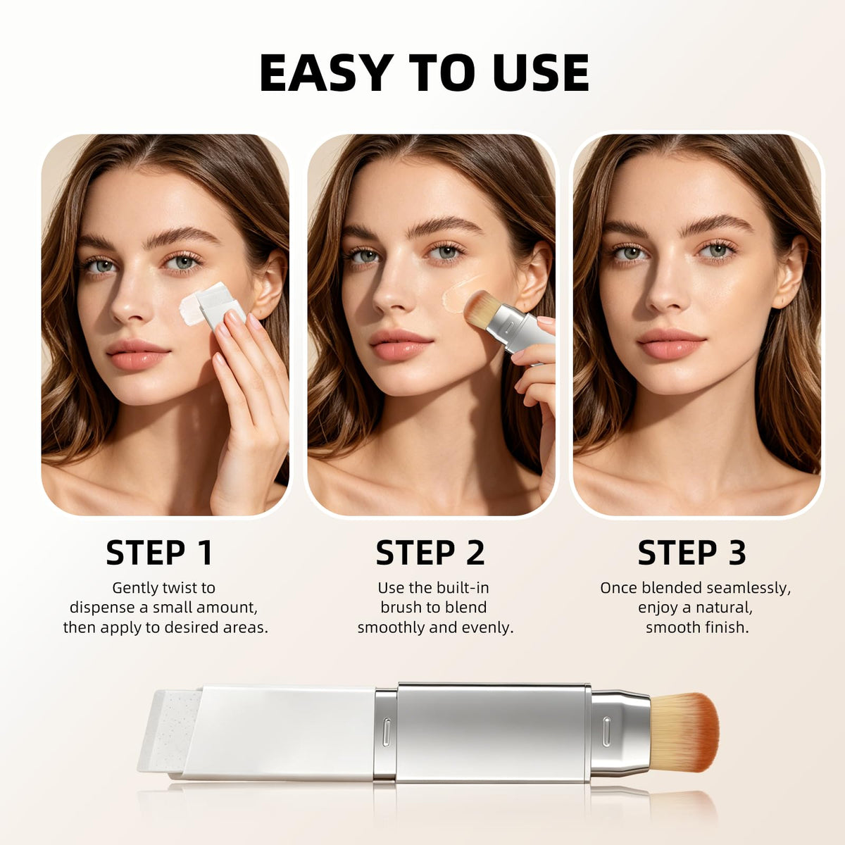 Auriscope brush applicator detail showing soft bristles for seamless blending