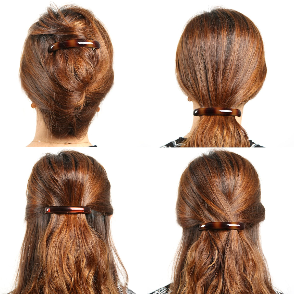AURORA PIN clip holding a bun in place demonstrating reliable all-day hold