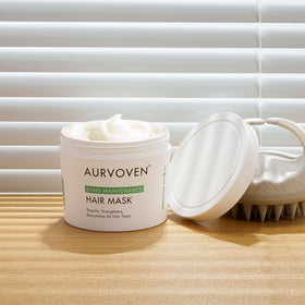AURVOVEN jar on bathroom shelf in lifestyle scene implying salon-quality routine at home