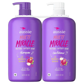 Aussie front label showing 33 fl oz bottle with moisture benefit