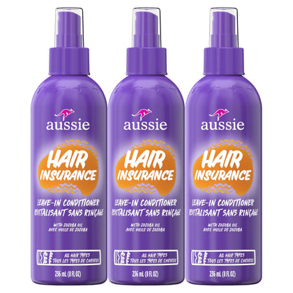Aussie front packaging showing three 8 fl oz bottles and product benefits