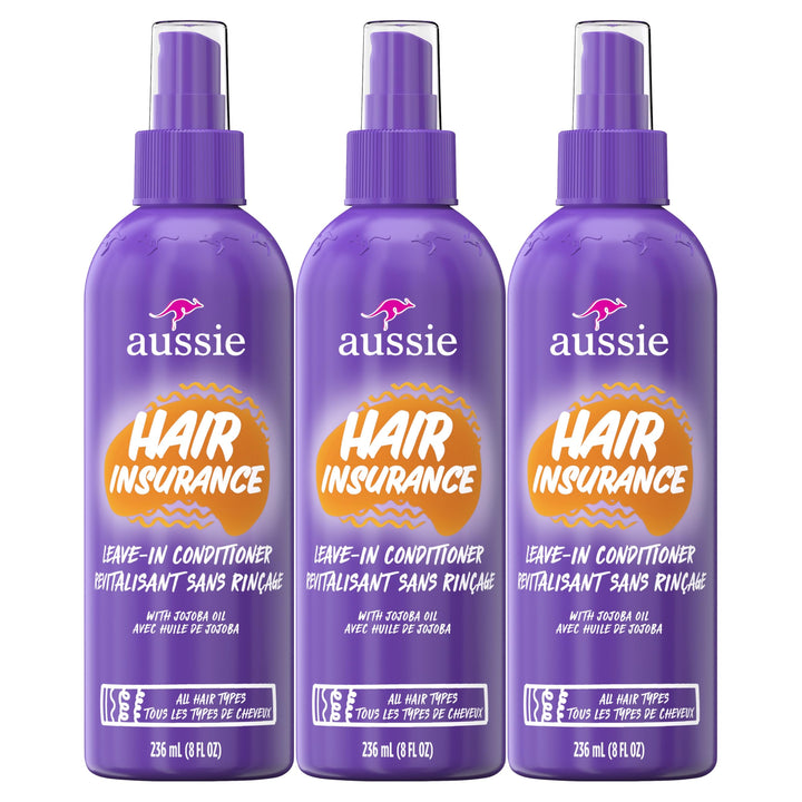 Aussie front packaging showing three 8 fl oz bottles and product benefits
