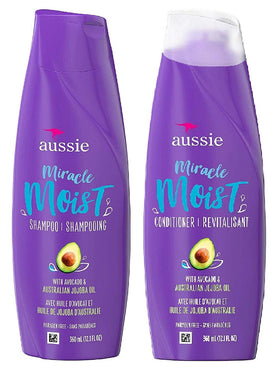 Aussie front packaging showing bottles and hydrated hair result