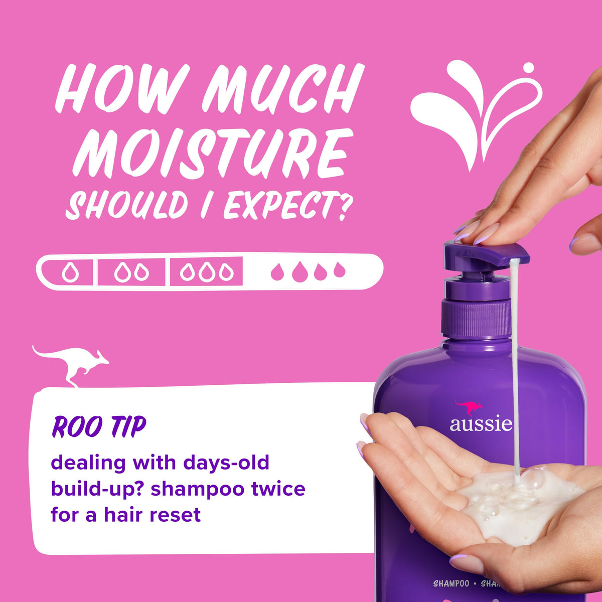 Aussie shampoo lather in shower showing effective cleansing and foam