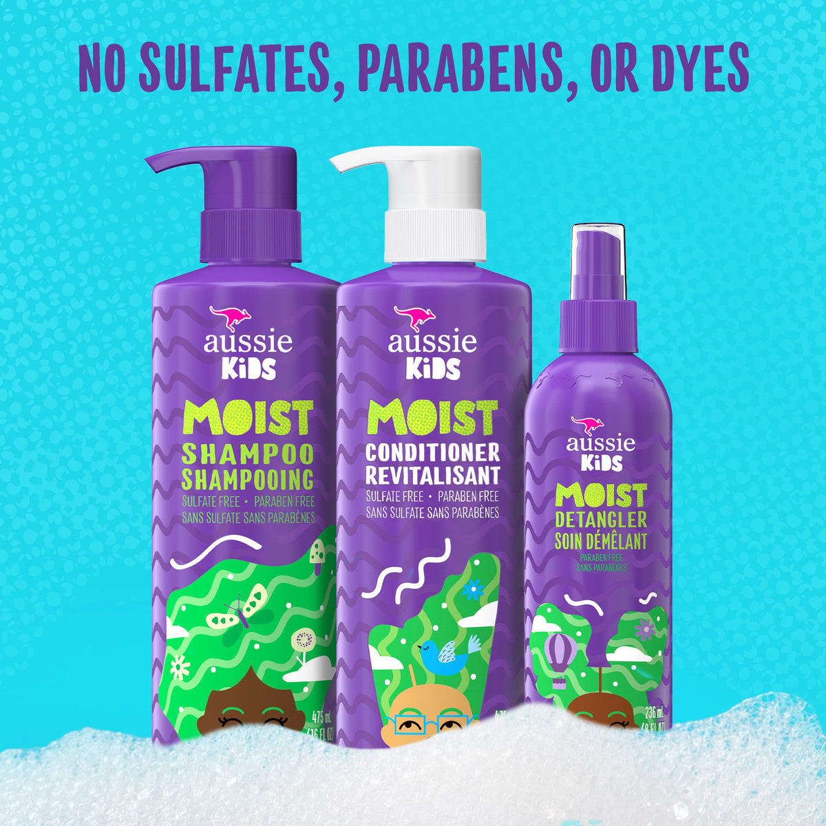 Aussie kids child combing hair easily using detangler for tear-free styling
