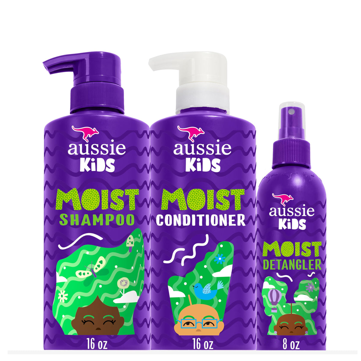 Aussie kids front packaging bundle showing three products and cheerful tropical design