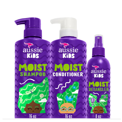 Aussie kids front packaging bundle showing three products and cheerful tropical design