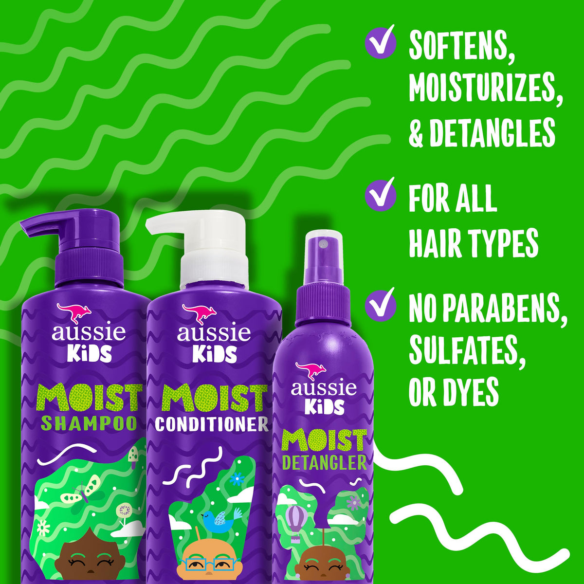 Aussie kids shampoo bottle closeup highlighting gentle formula and safe cleaning
