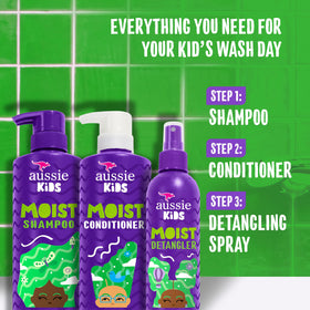 Aussie kids texture cream pour showcasing smooth consistency for tangle reduction