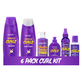 Aussie front packaging showing entire 6-piece curl regimen benefits