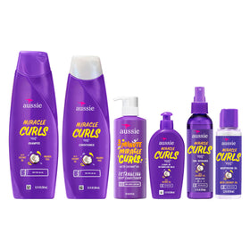 Aussie Miracle Curls displayed on bathroom shelf for daily routine